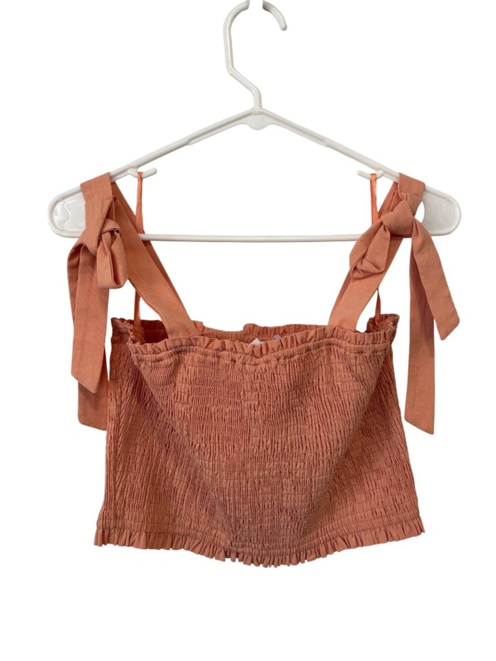 Loveriche Crop Top Large Smocked Sleeveless Tie Strap Square Neck Peach Pink NEW